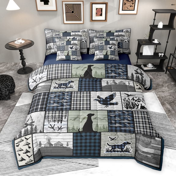 Homewish Vintage Lodge Cabin Twin Bedding Sets 7-Piece, Blue Buffalo Plaid Bedding Comforter Set, Rustic Farmhouse Theme Reversible Sheet Sets, Ultra Soft Bedroom Decor