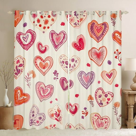 Manfei Vintage Love Heart Curtains Pack of 2 (42x84 Each), Flower Plant Botanical Curtains Blackout, Teen Girly Kid Female Bedroom Curtains, Living Room Curtains Decor