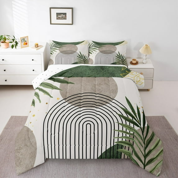 Manfei Vintage Moon Print Bedding Comforter Set, Leaf Plant Botanical Twin Comforter Sets, Retro Minimalism Reversible Bedding Set, Lightweight Room Decor, 2-Piece