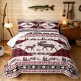 thumbnail image 1 of Manfei Vintage Moose Twin Quilt Set, Tribal Aztec Buffalo Twin Coverlet Set, Beige Red, Black Reversible, 2pcs, 1 Bedspread and 1 Pillowcase, 1 of 7