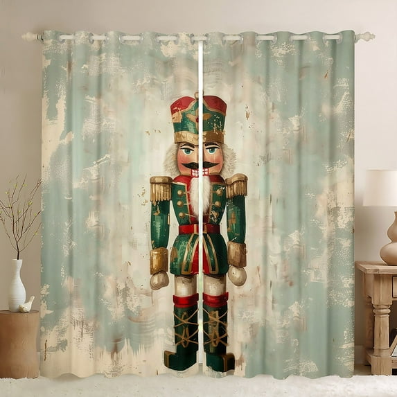 Manfei Vintage Nutcracker Curtains Pack of 2 (42x84 Each), Blue Beige Ombre Curtains Blackout, Merry Xmas Bedroom Curtains, Luxurious Home Decor