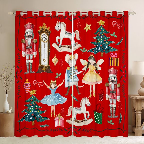 Manfei Vintage Nutcraker Black Out Curtains,Merry Xmas Curtains Pack of 2 (42x63 Each),Kawaii Girls Christmas Tree Bedroom Curtains For Teens,Ultra Soft Home Decor