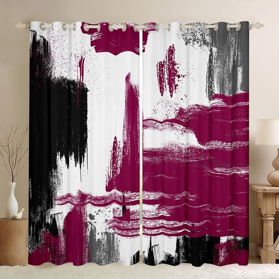 Manfei Vintage Oil Painting Blackout Curtains, Watercolor Brushstroke Curtains Pack of 2 (42x84 Each), Magenta Black and Gray