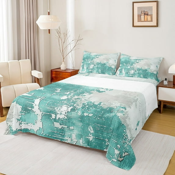 Manfei Vintage Oil Printing Twin Sheet Sets, Turquoise Abstract Ombre Twin Fitted Sheet, Teens Kids Adult Men Women Flat Sheet, Lightweight Room Decor, 3-Piece