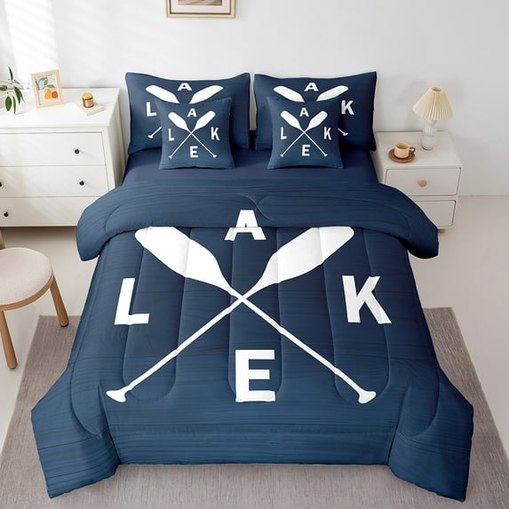 Manfei Vintage Paddle 7-Piece Bedding Comforter Set,Rustic Cabin King Bedding Sets,Lake Life Ultra Soft Bed Sheets,Super Cozy Lodge Room Decor,Reversible