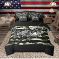 thumbnail image 1 of Manfei Vintage Pike Fish Twin Bedding Sets 7 Pieces, Black Green US Flag Bedding Comforter Set, River House Fishing Sheet Sets, Microfiber Bedroom Decor, 1 of 7