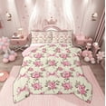 thumbnail image 1 of Manfei Vintage Pink Bowknot Full Size Comforter Sets, Vintage Rustic Flower Bedding Comforter Set, Teens Kids Child Reversible Bedding Sets, Ultra Soft Home Decor, 3pcs, 1 of 8