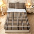 thumbnail image 1 of Manfei Vintage Plaid Themed Zipper Full Size Comforter Sets with Fitted Sheet and 2 Pillowcases,Retro Grid Zipper Bedding Set,Brown,Reversible,4pcs, 1 of 8