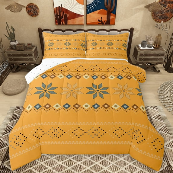 Manfei Vintage Polka Dots Full Size Comforter Sets,bohemian Rhombus Triangle Bedding Comforter Set,Orange Abstract Geometric Bedding Sets For Adults,Ultra Soft Home Decor Reversible,3pcs
