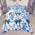 thumbnail image 1 of Manfei Vintage Princess Bowknot Queen Comforter Set, White Blue Bedding Sets, Farmhouse Plant Botanical Reversible Bedding Comforter Set, Microfiber Bedroom Decor, 3 Pieces, 1 of 9