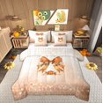 thumbnail image 1 of Manfei Vintage Princess Ribbon Bedding Comforter Set 7 Pieces for Kid, Autumn Pumpkin Full Bedding Set, Fashion Sequin Print Reversible Fitted Sheet Flat Sheet, Microfiber Bedroom Decor, 1 of 7