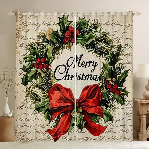 Manfei Vintage Red Bowknot Curtains Pack of 2 (42x84 Each), Merry Christmas Curtains Blackout, Winter Western Festival Bedroom Curtains, Curtains and Drapes Room Decor