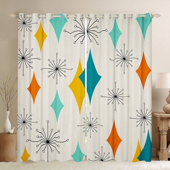 Manfei Vintage Rhombus Print Black Out Curtains,Modern Abstract Geometric Curtains Pack of 2 (42x63 Each),Beige Blue Orange Bedroom Curtains For Kids,Ultra Soft Home Decor