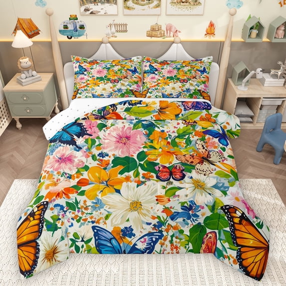 Homewish Vintage Rustic Floral Full Size Comforter Sets, Cartoon Butterfly Animal Bedding Comforter Set, Western Farmhouse Reversible Bedding Sets, Lightweight Room Decor, 3-Piece