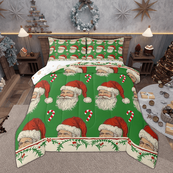Manfei Vintage Santa Claus Bedding Comforter Set, Merry Xmas Twin Comforter Sets, Christmas Sled Bedding Set, Breathable Home Decor, Reversible 2-Piece