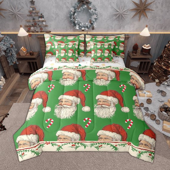 Manfei Vintage Santa Claus Twin Bedding Sets 7 Pieces, Merry Xmas Bedding Comforter Set, Christmas Sled Sheet Sets, Breathable Home Decor