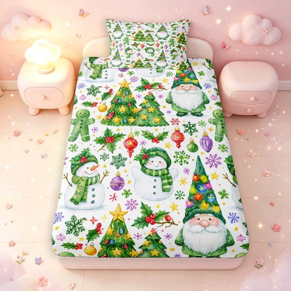 Manfei Vintage Snowman Twin Fitted Sheet,Traditional Gingerbread Men Bedding,2-Piece,1 Fitted Sheet and 1 Pillowcase