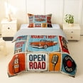 thumbnail image 1 of Manfei Vintage Sports Car Twin Comforter Sets,Retro Letter Pattern Bedding Set,Blue Orange,Light Gray Reversible,2pcs,1 Comforter and 1 Pillowcase, 1 of 7