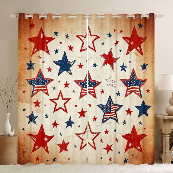 Manfei Vintage Stars Kitchen Curtains, July 4th Independence Day Black Out Curtains Pack of 2 (42x63 Each), Red White Blue