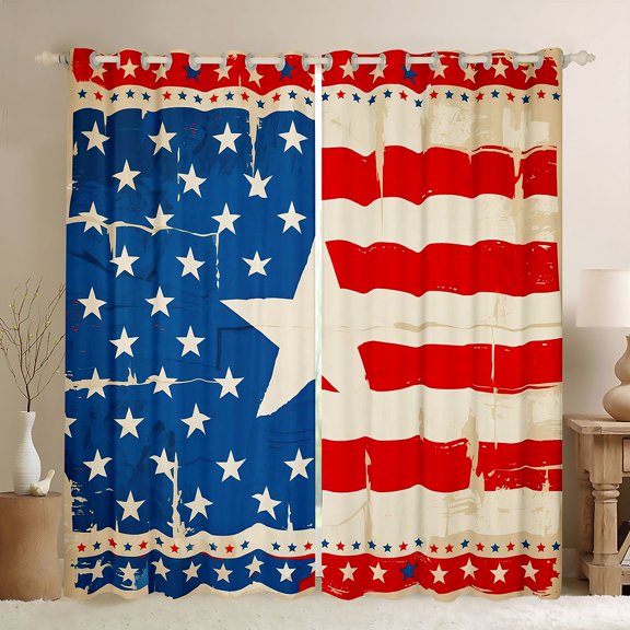 Manfei Vintage Stars Usa Flag Kitchen Curtains,Red White Navy Black Out Curtains Pack of 2 (42x63 Each)