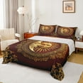 thumbnail image 1 of Manfei Vintage Sun Moon Queen Sheet Sets, Western Bohemian Damask Floral Flat Sheet, Gold Red Queen Fitted Sheet, Microfiber Bedroom Decor, 4-Piece, 1 of 6