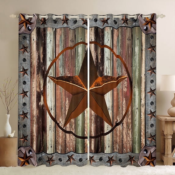 Manfei Vintage Texas Stars Black Out Curtains,Rustic Farmhouse Cabin Curtains Pack of 2 (42x63 Each),Old Barn Door Bedroom Curtains For Boys Teens,Super Cozy Room Decor