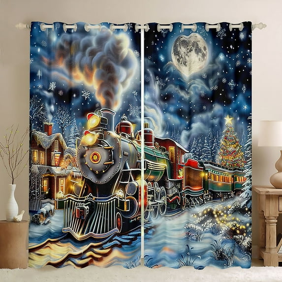 Manfei Vintage Train Blackout Curtains Set of 2 (52x84 Each),Merry Christmas Window Curtains,Steam Engine Curtains and Drapes For Teens,Luxury Bedroom Decor