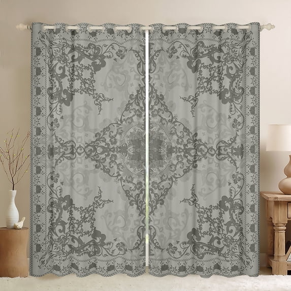 Manfei Vintage Victorian Flower Black Out Curtains,Damask Theme Curtains Pack of 2 (42x63 Each),Gray Bedroom Curtains For Teens,Luxury Bedroom Decor