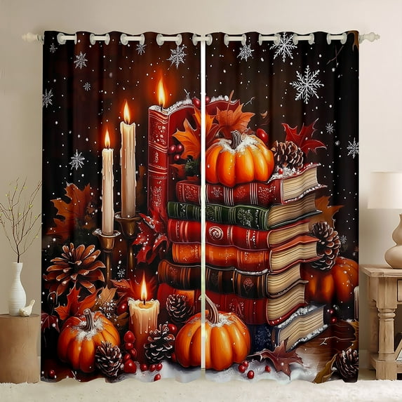 Manfei Vintage Western Books Curtains Pack of 2 (42x84 Each), Christmas Pumpkin Curtains Blackout, Teens Kids Adult Bedroom Curtains, Window Curtains Bedroom Decor