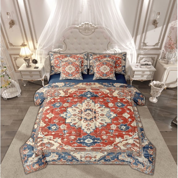 Manfei Vintage Western Damask Bedding Comforter Set 7-Piece, Mystic Bohemian Style King Bedding Sets, Vintage Aztec Reversible Bed Sheets, Breathable Home Decor