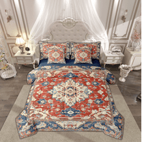 Manfei Vintage Western Damask Twin Bedding Sets 7-Piece, Mystic Bohemian Style Bedding Comforter Set, Vintage Aztec Reversible Sheet Sets, Breathable Home Decor