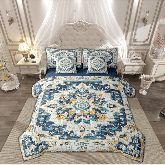 Manfei Vintage Western Damask Twin Bedding Sets 7-Piece, Mystic Bohemian Style Bedding Comforter Set, Vintage Aztec Reversible Sheet Sets, Breathable Home Decor