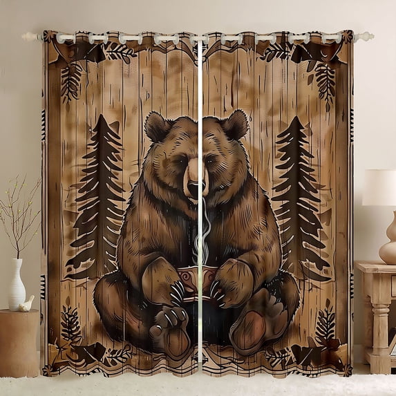 Manfei Vintage Wildlife Blackout Curtains,Rustic Bear Curtains Pack of 2 (42x84 Each),Brown