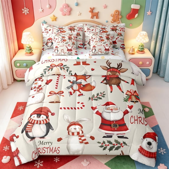 Manfei Vintage Winter Snow 7-Piece King Bedding,Western Xmas Festive King Bed in a Bag,Xmas Reversible