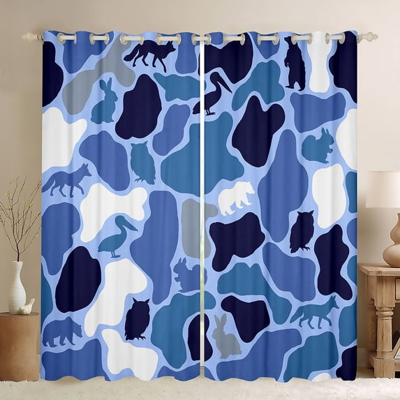 Manfei Vintage Wolves Blackout Curtains,Woodland Animal Print Curtains Pack of 2 (42x84 Each),Blue