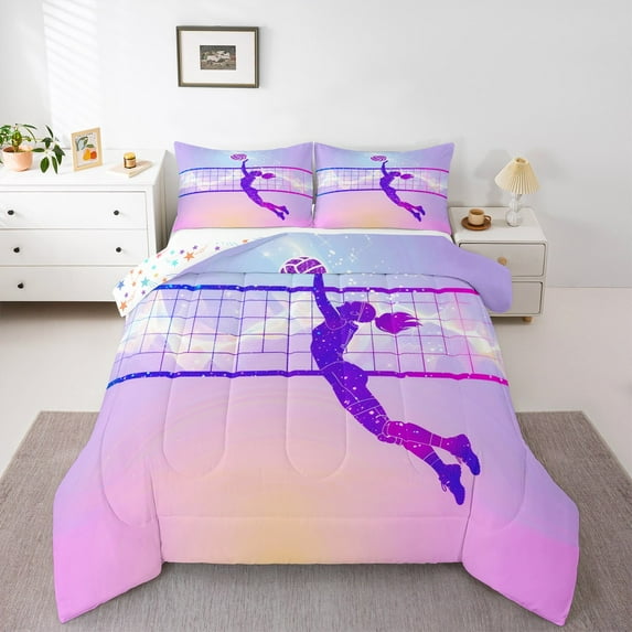Manfei Volleyball Queen Comforter Set,Sports Player Bedding Sets,Pink Glitter Print Bedding Comforter Set For Girl Boys,Microfiber Room Decoration Reversible,3pcs