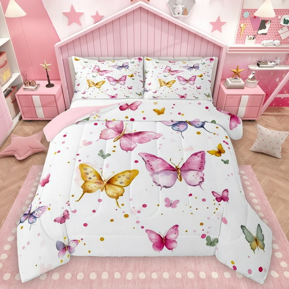 Homewish Watercolor Animal Full Size Comforter Sets, Pink Gold Animal Bedding Comforter Set, Teens Kids Girls Women Reversible Bedding Sets, Breathable Home Decor, 3pcs