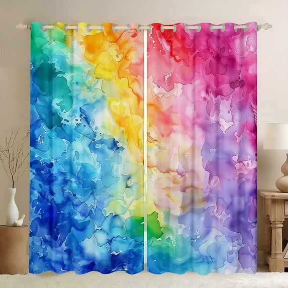 Manfei Watercolor Artwork Black Out Curtains, Boho Psychedelic Curtains Pack of 2 (42x63 Each), Teen Kid Child Adult Bedroom Curtains, Curtains Blackout Bedroom Decor