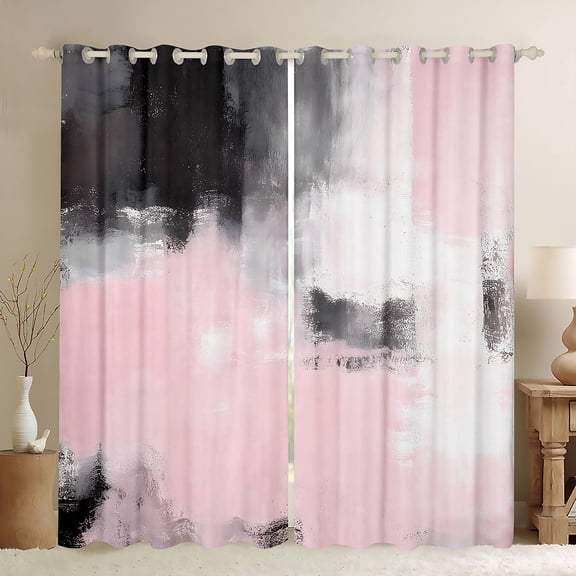 Manfei Watercolor Artwork Black Out Curtains, Pink Gray Aesthetic Curtains Pack of 2 (42x63 Each), Ombre Oil Painting Bedroom Curtains, Luxury Bedroom Decor