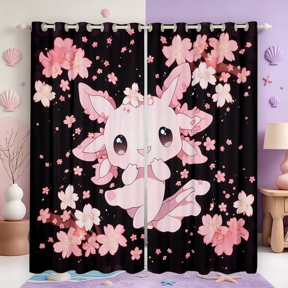 Manfei Watercolor Axolotl Pattern Blackout Curtains,3D Print Amphibian Curtains Pack of 2 (42x84 Each)