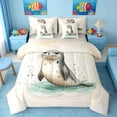 thumbnail image 1 of Manfei Watercolor Baby Seal Bedding Comforter Set for Kids Boys and Girls, Marine Life Print King Bedding Sets, Gray Reversible 7pcs, 1 of 6