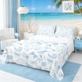 thumbnail image 1 of Manfei Watercolor Blue White Seashell Bow Full Size Sheets for Kids Boys and Girls, Kawaii Ocean Wildlife Bed Sheets 4 Pieces, 1 Flat Sheet, 1 Fitted Sheet and 2 Pillowcases, 1 of 6