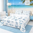 thumbnail image 1 of Manfei Watercolor Blue White Seashell Starfish Bow Queen Sheet Sets for Kids Boys and Girls, Marine Animal Bed Set 4-Piece, 1 Flat Sheet, 1 Fitted Sheet and 2 Pillowcases, 1 of 6