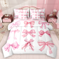 thumbnail image 1 of Manfei Watercolor Bow Bedding Comforter Set 7-Piece for Girls, Cartoon Bowknot Bowtie Full Bedding Set, White Pink Fitted Sheet Flat Sheet, Super Cozy Room Decor, 1 of 8