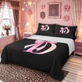 thumbnail image 1 of Manfei Watercolor Bow Letter D Queen Sheet Sets for Girls, Black Pink Initial Bed Set, 4pcs, 1 of 5
