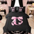 thumbnail image 1 of Manfei Watercolor Bow Letter U Bedding Comforter Set for Girls, Black Pink Initial King Bedding Sets, Black Reversible, 7-Piece, 1 of 7