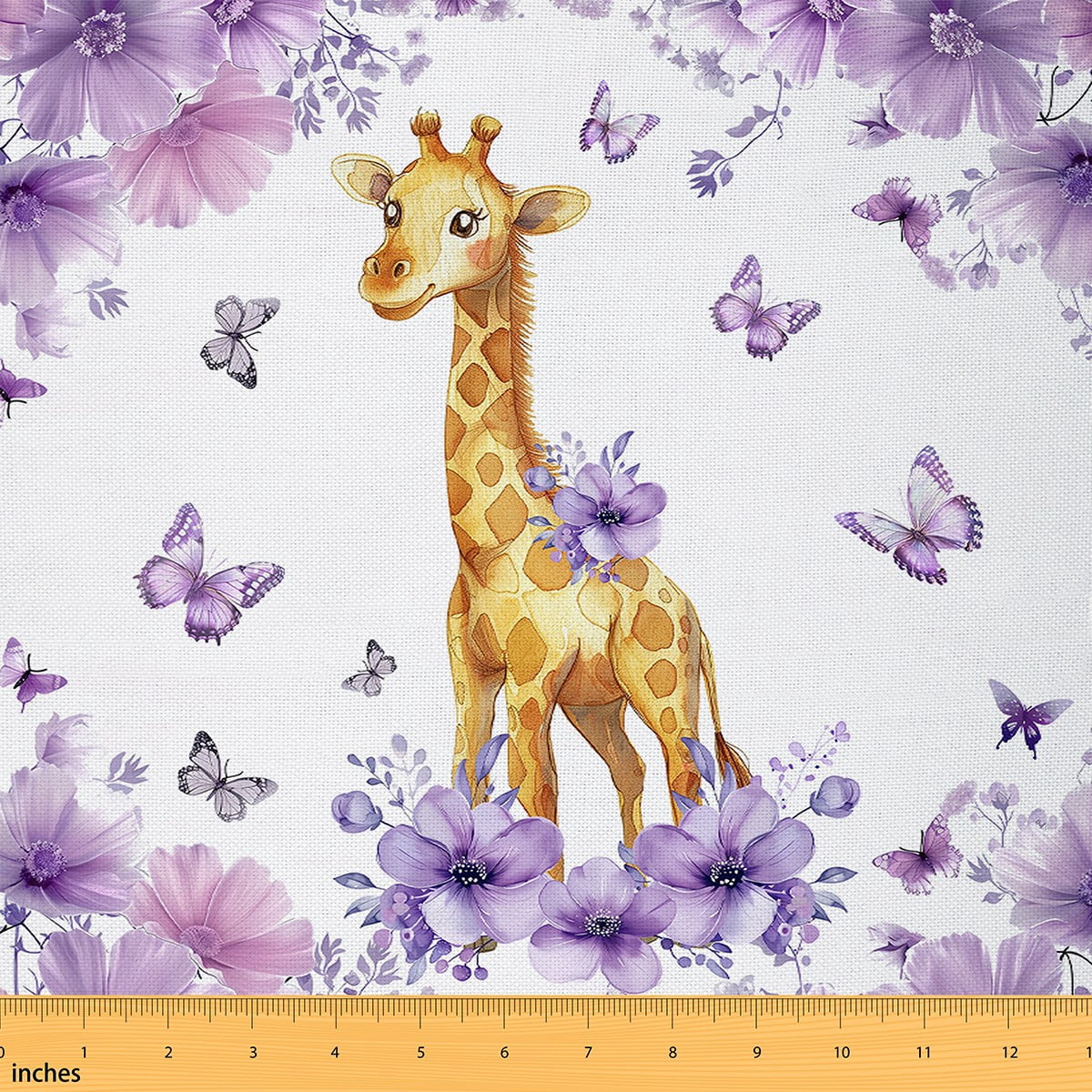 Manfei Watercolor Butterfly Giraffe Decorative Fabric by the Yard for Boys Girls, Jungle Wildlife Decorative Fabric by the Yard, Purple Flower Floral Sewing & Crafting Fabric
