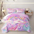 thumbnail image 1 of Manfei Watercolor Cute Unicorn Twin Quilt Set,Floral Rainbow Cloud Twin Coverlet Set,Pink Purple Multicolor,2-Piece, 1 of 7