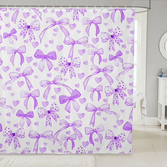 Manfei Watercolor Dot Bowknot Shower Curtain 72Wx84L,Kawaii Loves Pattern Bathroom Shower Curtain