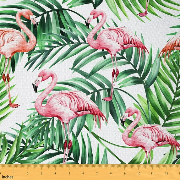 Manfei Watercolor Flamingo Fabric by the Yard 2 Yards, Tropical Palm Tree Leaves Sewing Fabric, Wild Animal Room Decor Fabric by the Yard